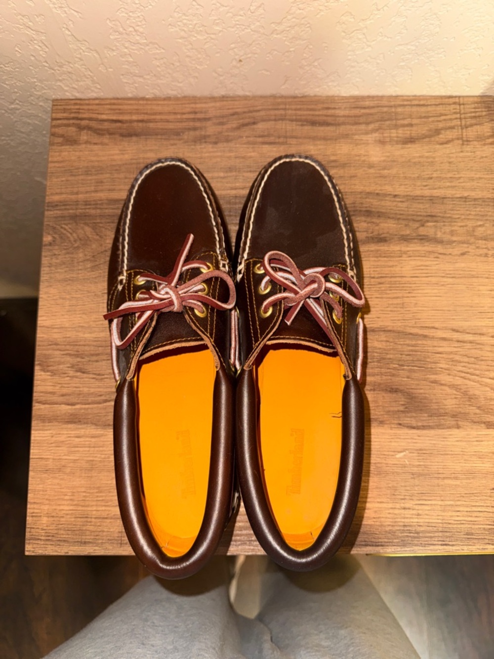 Clarks Brown Leather Boat Shoes with Orange Insoles and Pinkish Laces
